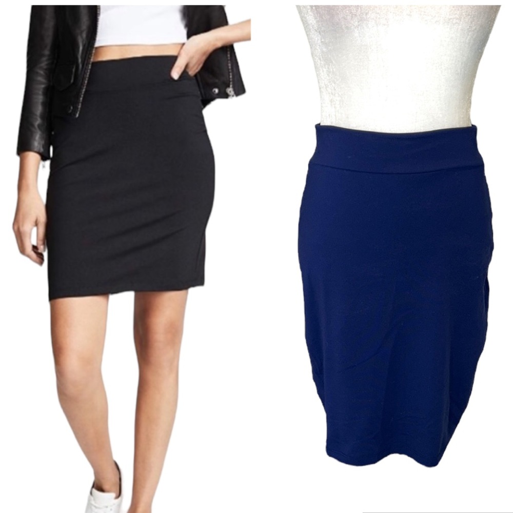 Susana Monaco Navy Blue Banded Knit Pencil Skirt - S